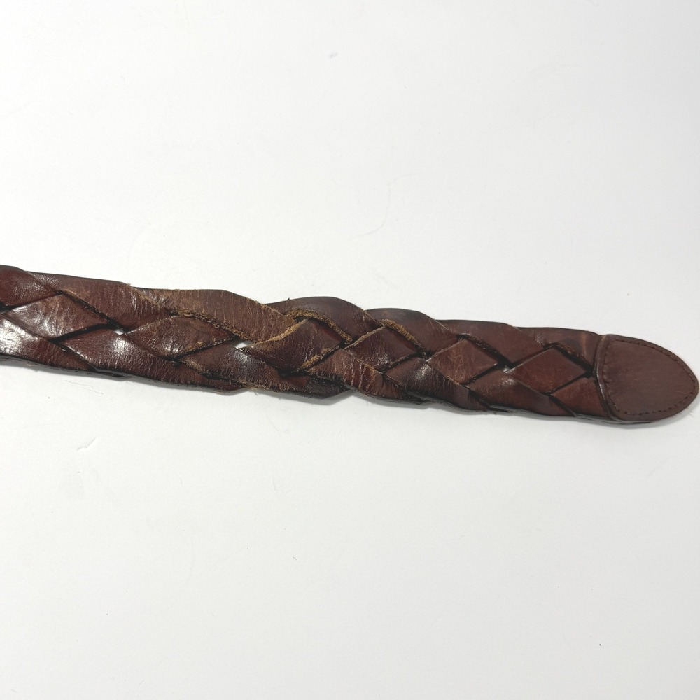 Mens Full Grain Braided Leather Belt Dark Brown Solid Brass Buckle Size 38 5000 - Picture 6 of 10